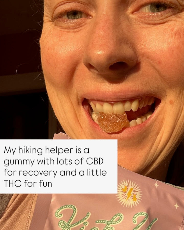 Person holding a gummy with CBD and THC