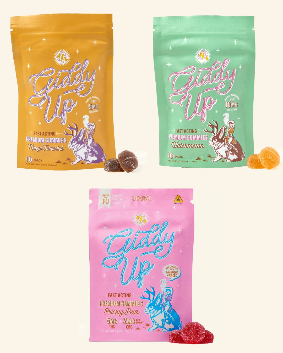 Giddy Up Gummies Full-Size Sampler with 3 Flavors